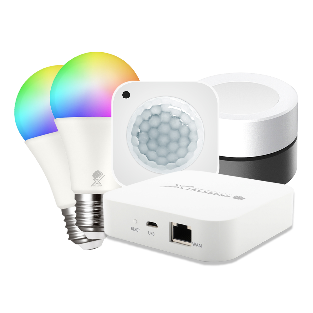 KnockautX Bundle Smartes Licht Smart Home Beleuchtung Automation App Steuerung Philips Hue Bewegungsmelder IoT Gerät Plug and Play Kabellos Drahlos Szenen Dimmen Farbe RGB Weisslicht