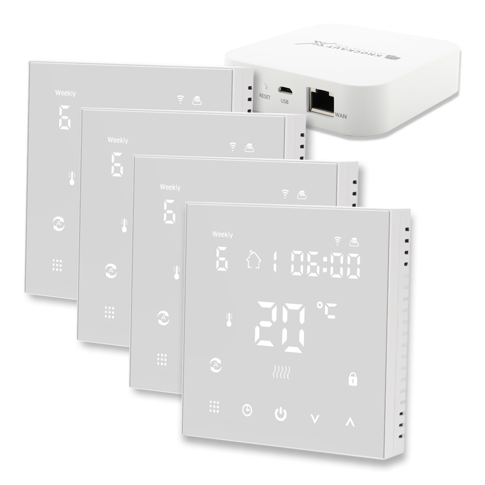 KnockautX Welcome Package Wandthermostat Intelligente Heizung, Heizkosten sparen Energie sparen smarte Heizung smart Heizen fernsteuern regeln App Steuerung plug and play Steuergerät Bodenheizung Fussbodenheizung Display LCD